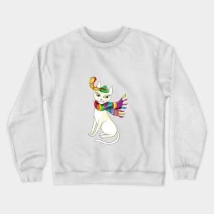 white decorative cat with a scarf and a hat Crewneck Sweatshirt